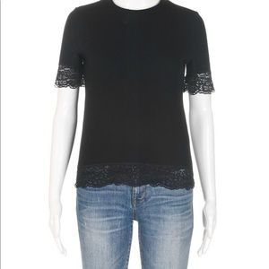 Zara black Short Sleeve Ribbed Shirt Lace Trim